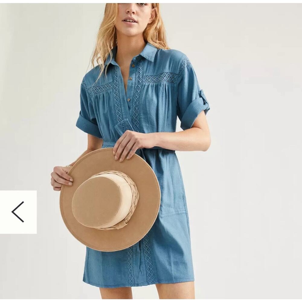 Anthropologie Women’s Rilke Lace Crochet Mini Shirtdress Denim Blue Small - Picture 2 of 10
